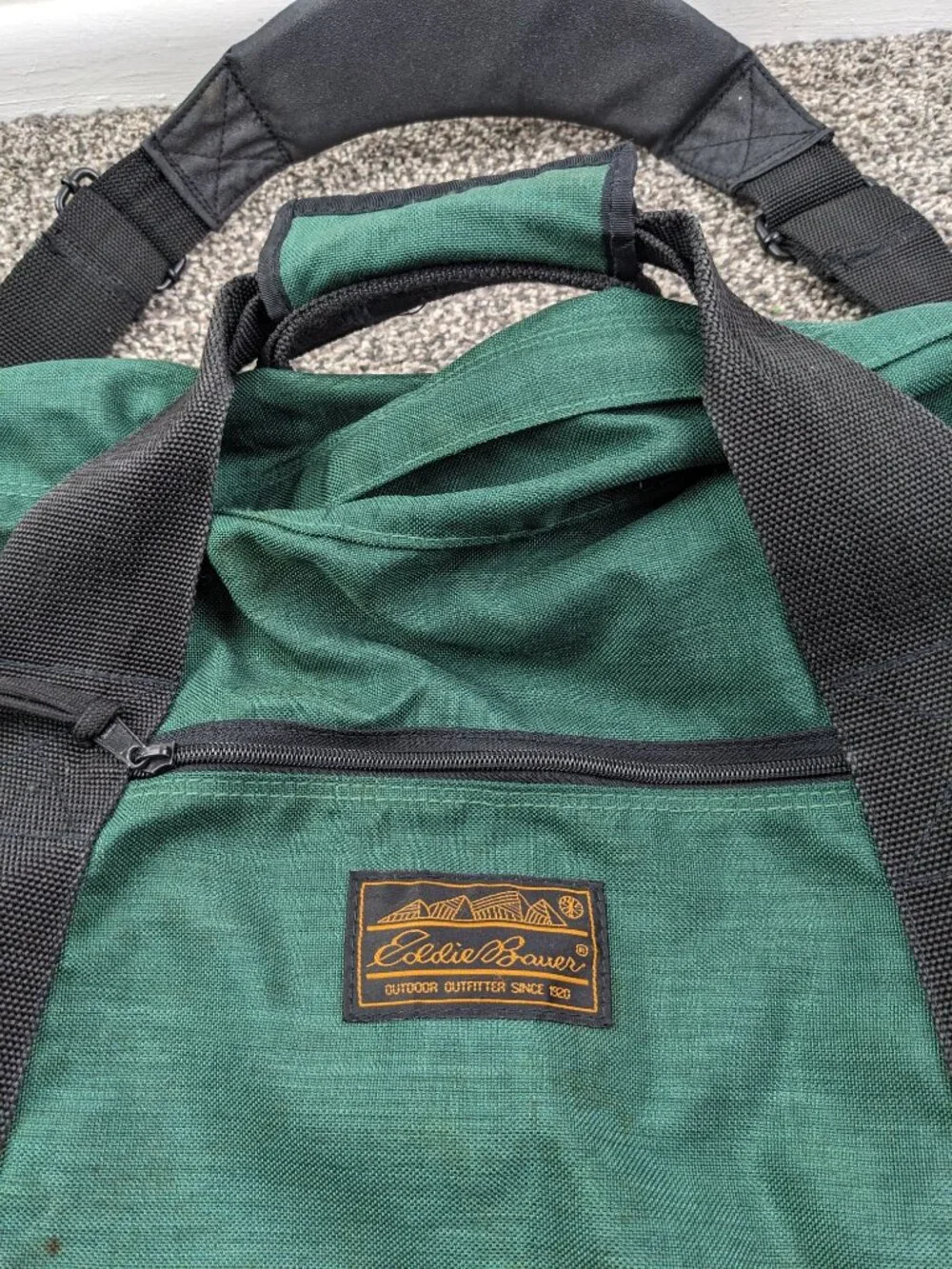Vintage 90s Eddie Bauer Duffle Bag Canvas Double Strap Green Gym Travel 29L
